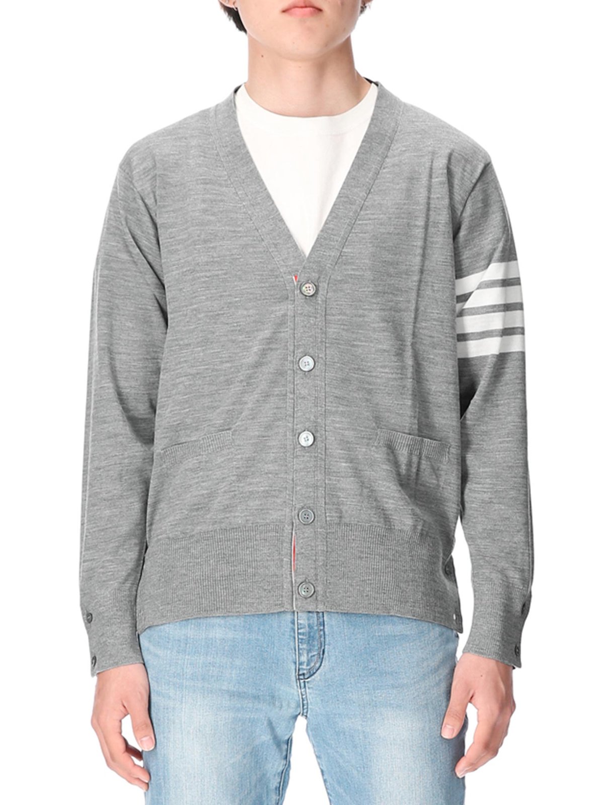 Thom Browne 4-Bar V-Neck Knitted Cardigan