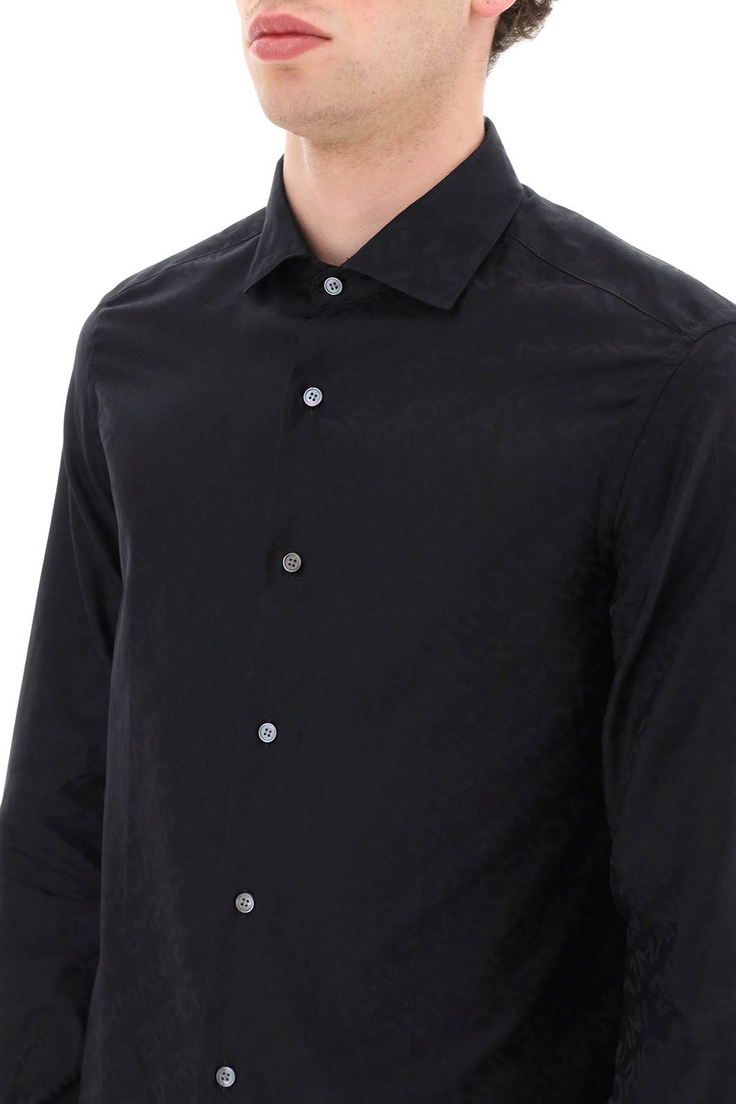 Emporio Armani Allover Logo Jacquard Long-Sleeved Shirt