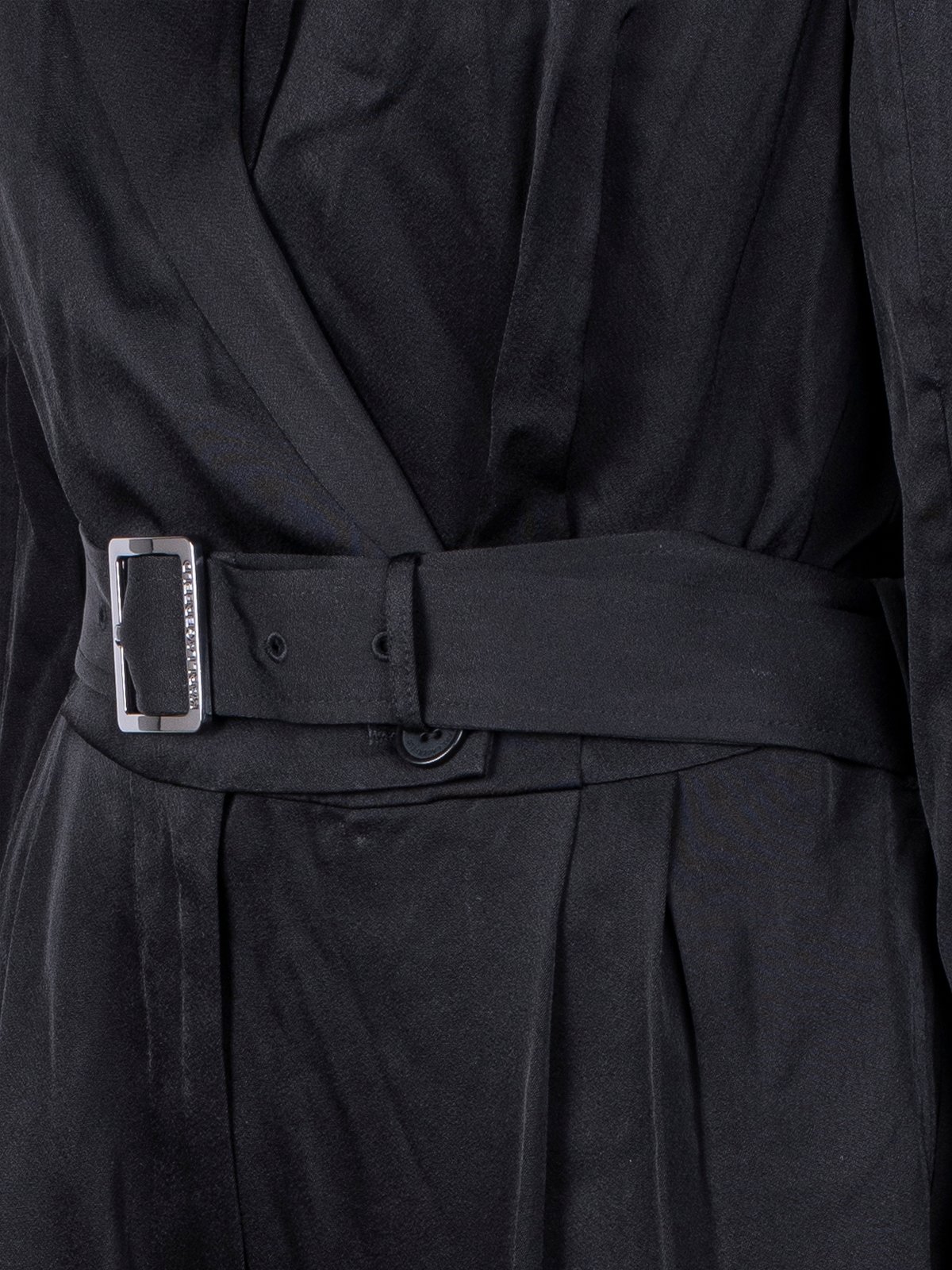 Karl Lagerfeld Long-Sleeved Belted Satin Jumpsuit