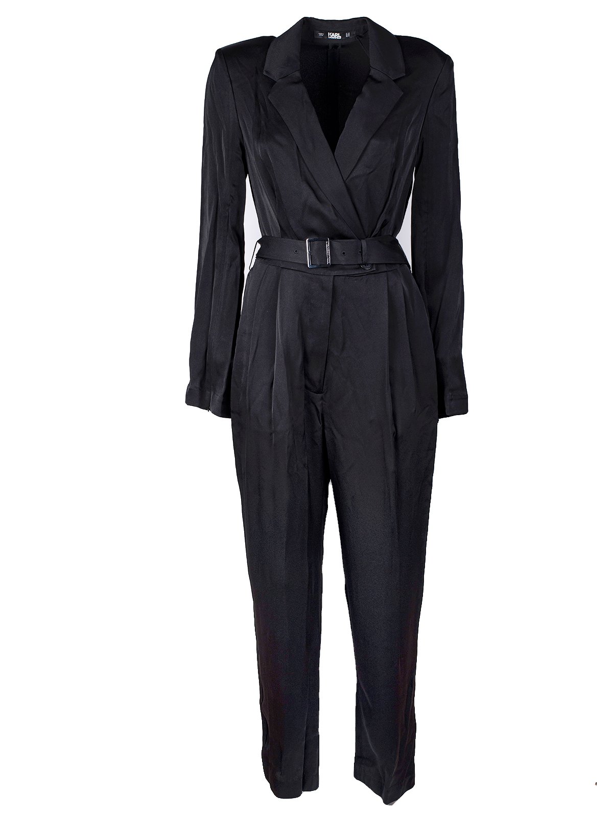 Karl Lagerfeld Long-Sleeved Belted Satin Jumpsuit
