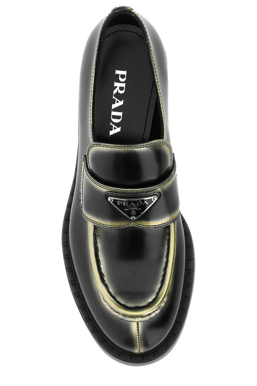 Prada Spray Painted Effect Logo Plaque Loafers