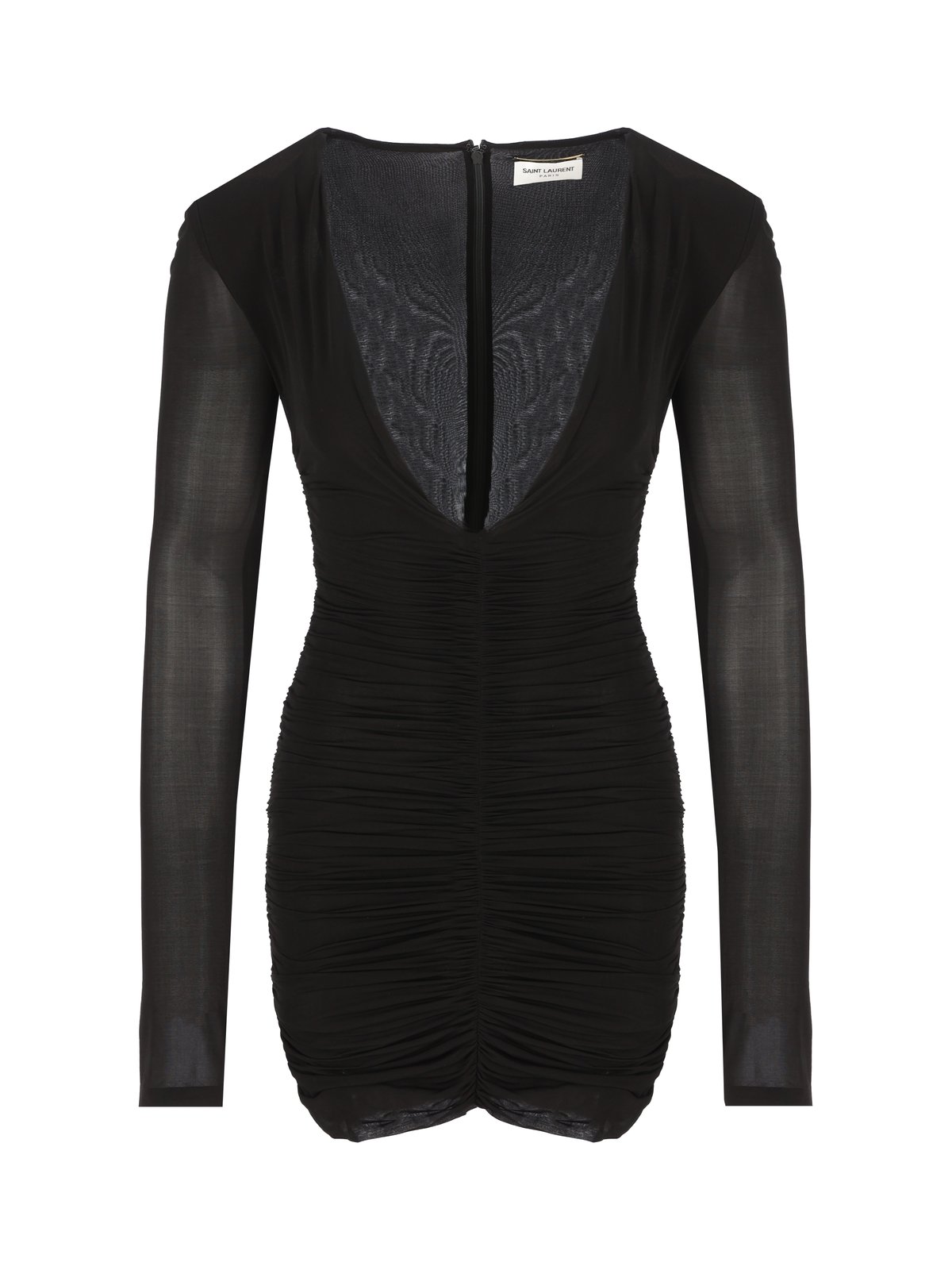 Saint Laurent Draped V-Neck Long-Sleeved Dress