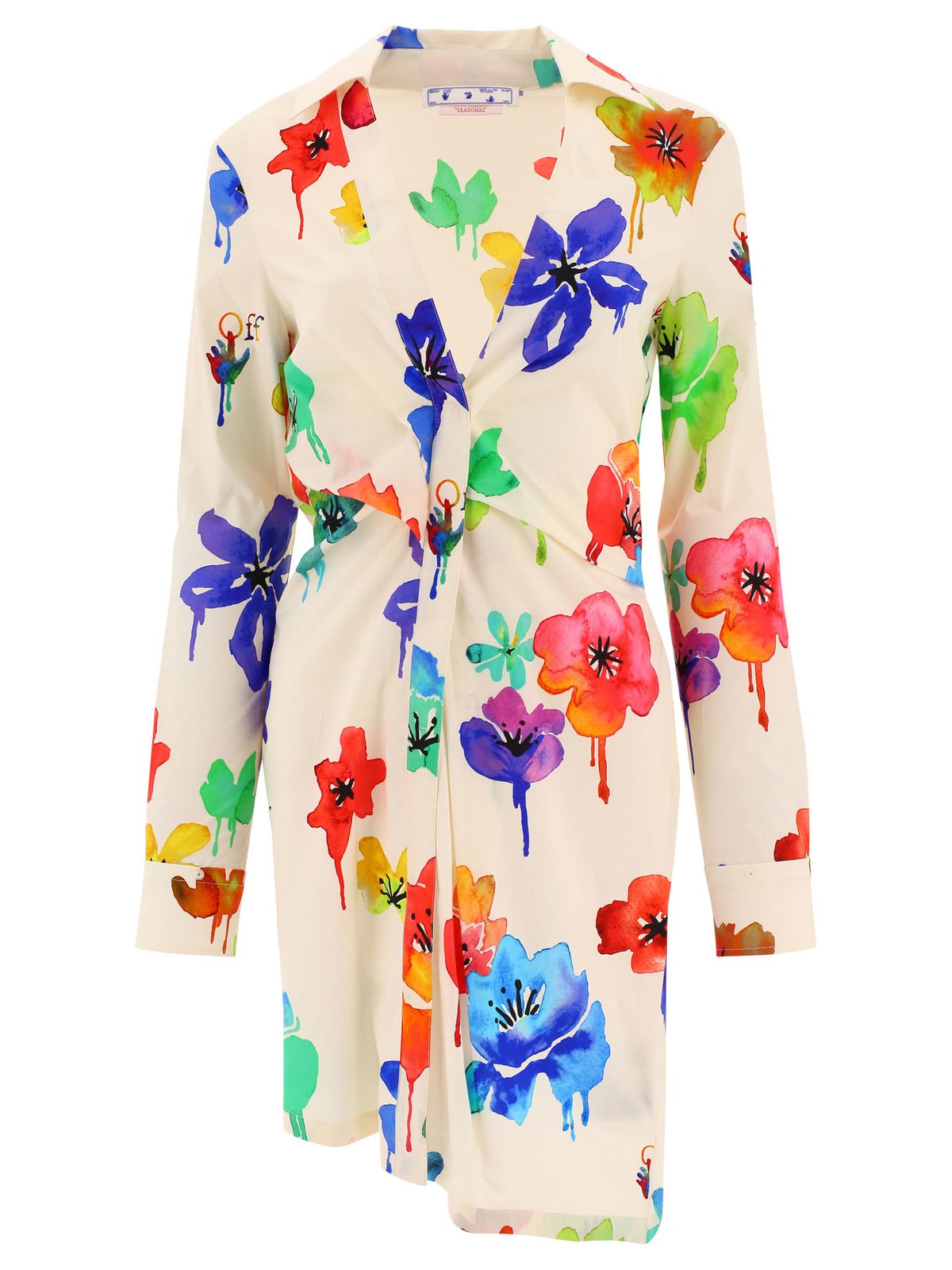 Off-White Floral Printed Shirt Dress