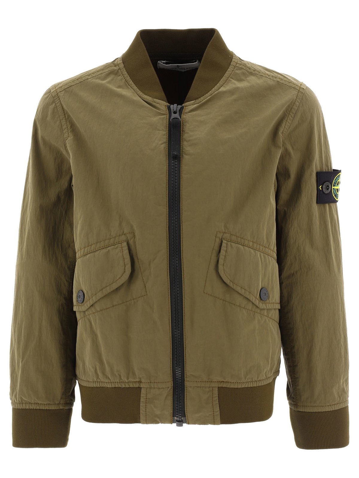 Stone Island Junior Logo Patch Zip-Up Bomber Jacket