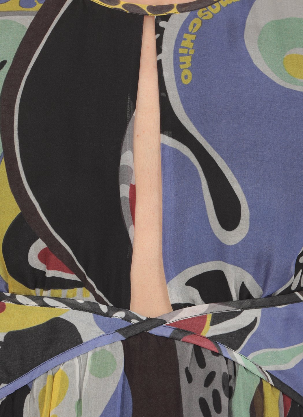 Moschino Feather-Trim Psychedelic Printed Cut-Out Dress