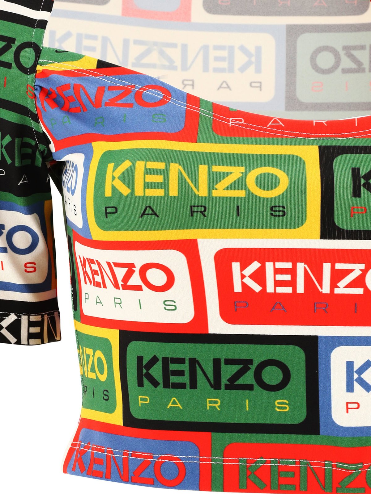 Kenzo All-Over Logo Printed Crewneck Crop Top