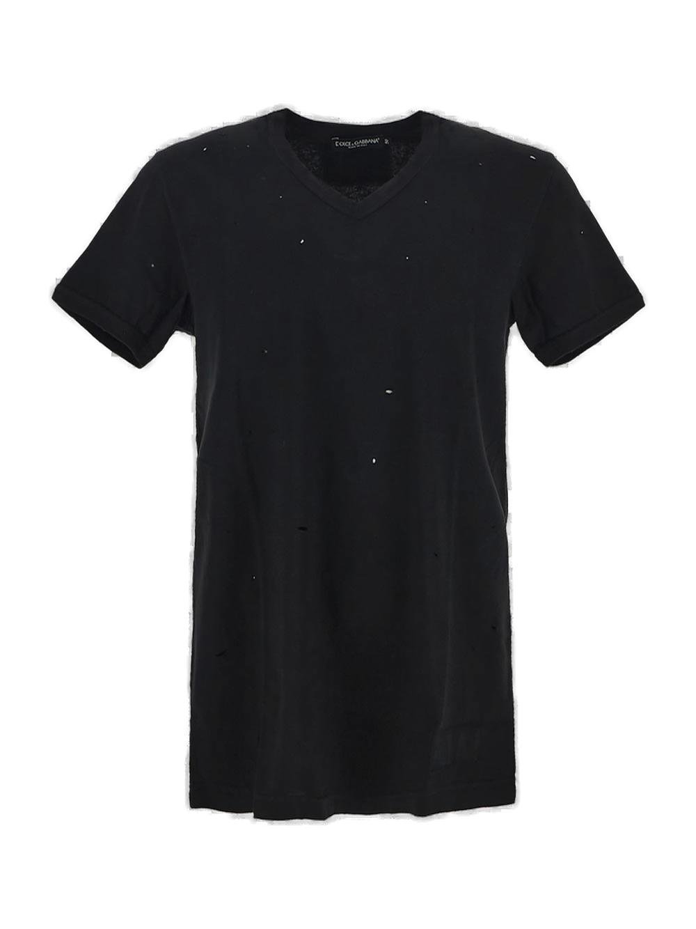 Dolce & Gabbana Punched-Holes V-Neck T-Shirt