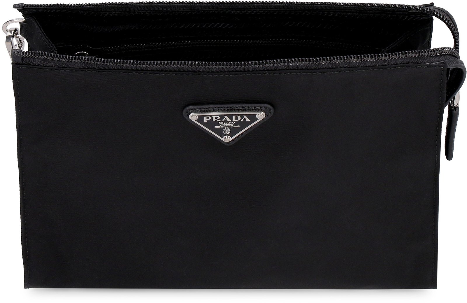Prada Logo Plaque Zipped Clutch Bag