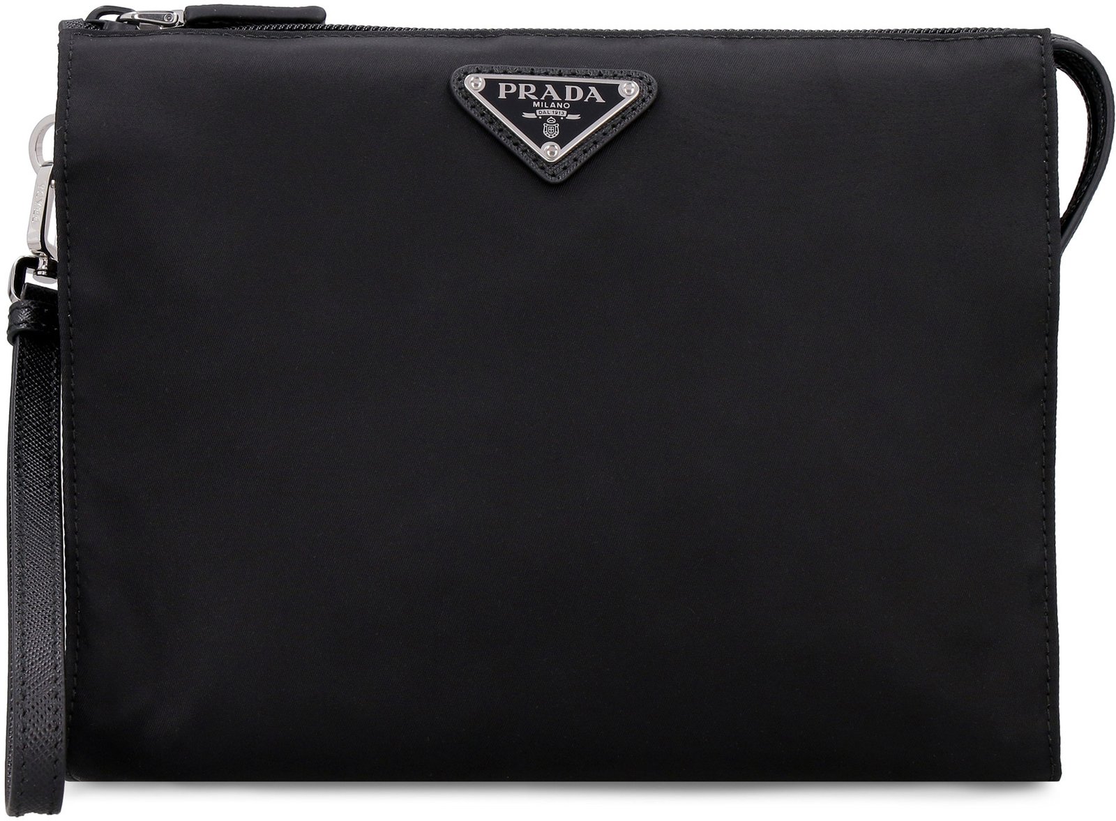 Prada Logo Plaque Zipped Clutch Bag