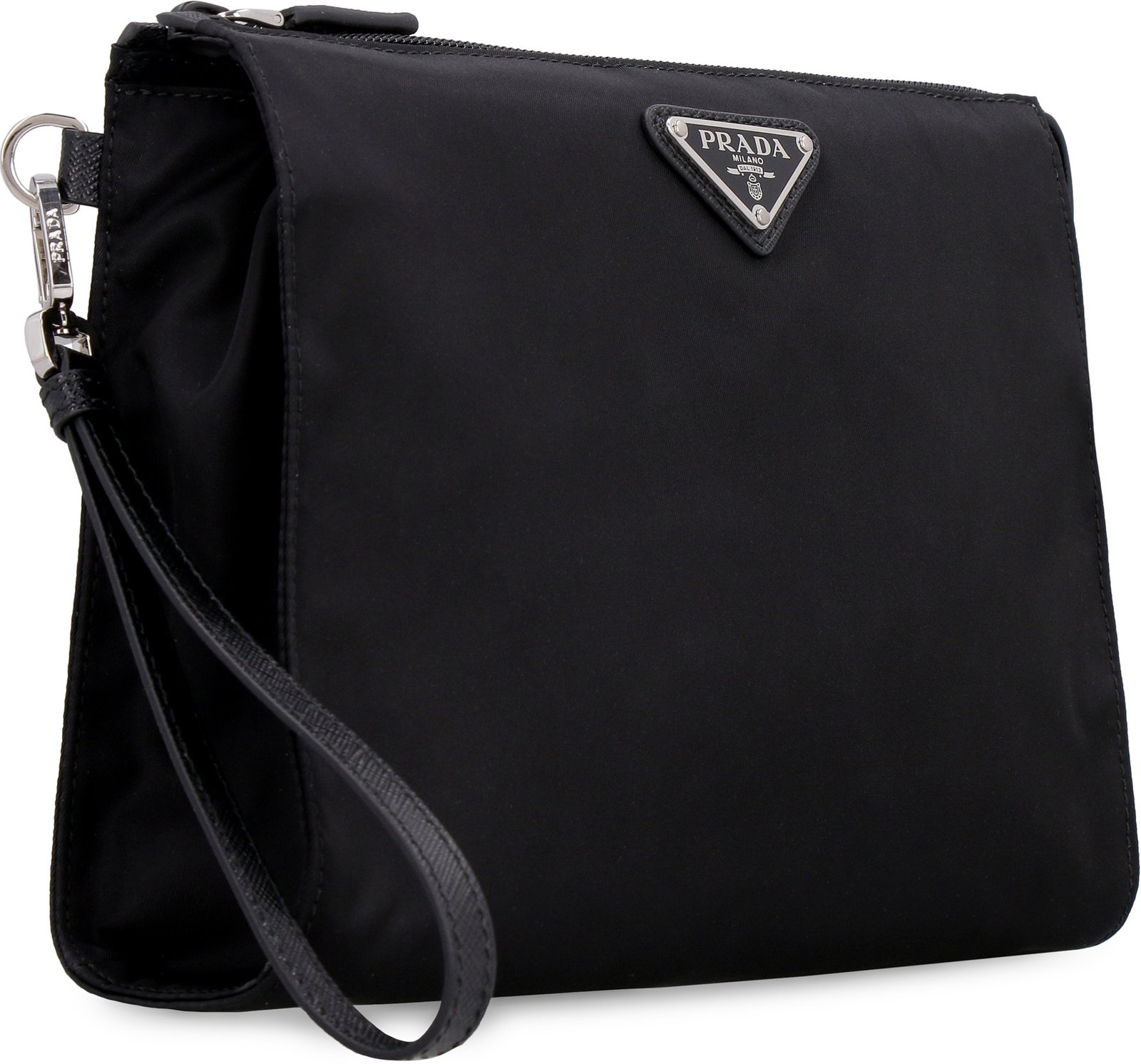 Prada Logo Plaque Zipped Clutch Bag