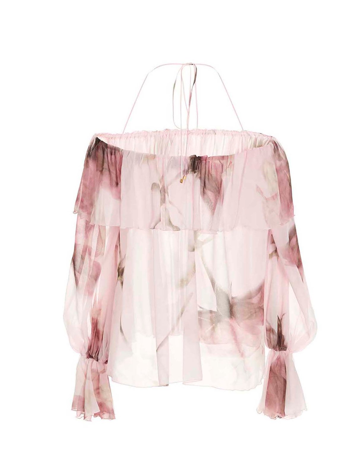 Blumarine Floral Print Off-Shoulder Ruffled Top