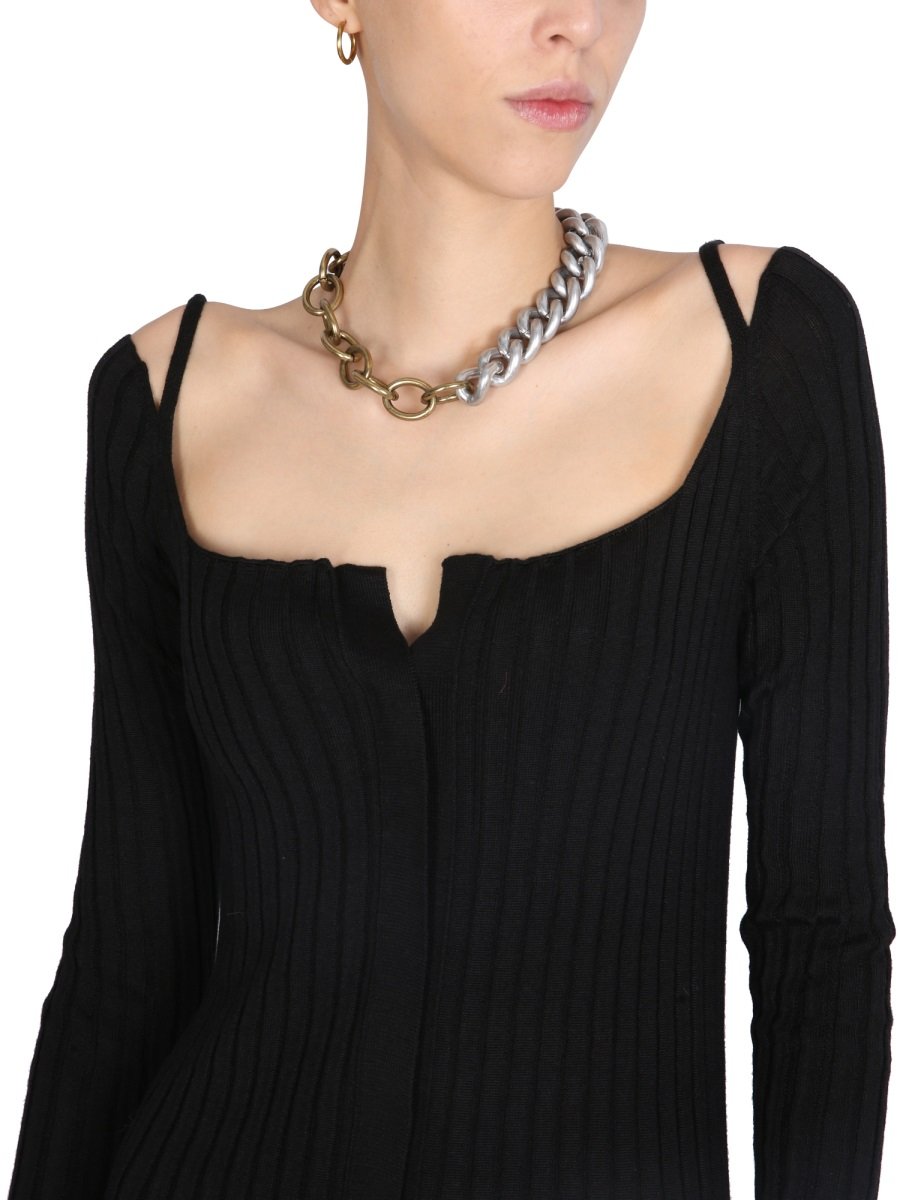 Philosophy Di Lorenzo Serafini Down-Shoulder Ribbed Midi Dress