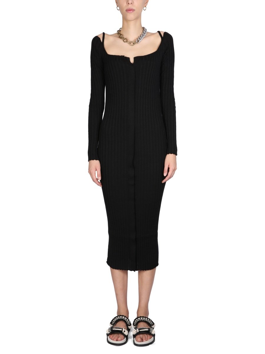 Philosophy Di Lorenzo Serafini Down-Shoulder Ribbed Midi Dress