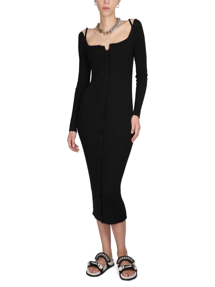 Philosophy Di Lorenzo Serafini Down-Shoulder Ribbed Midi Dress