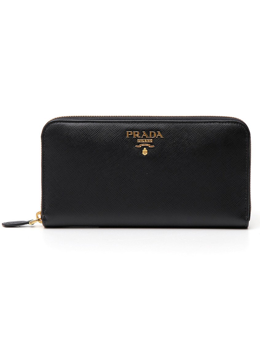 Prada Logo Plaque Zip Around Wallet
