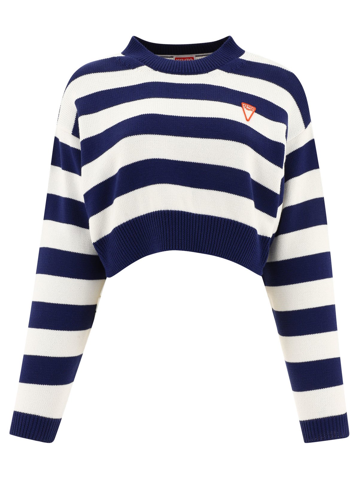 Kenzo Logo-Patch Crewneck Striped Cropped Jumper