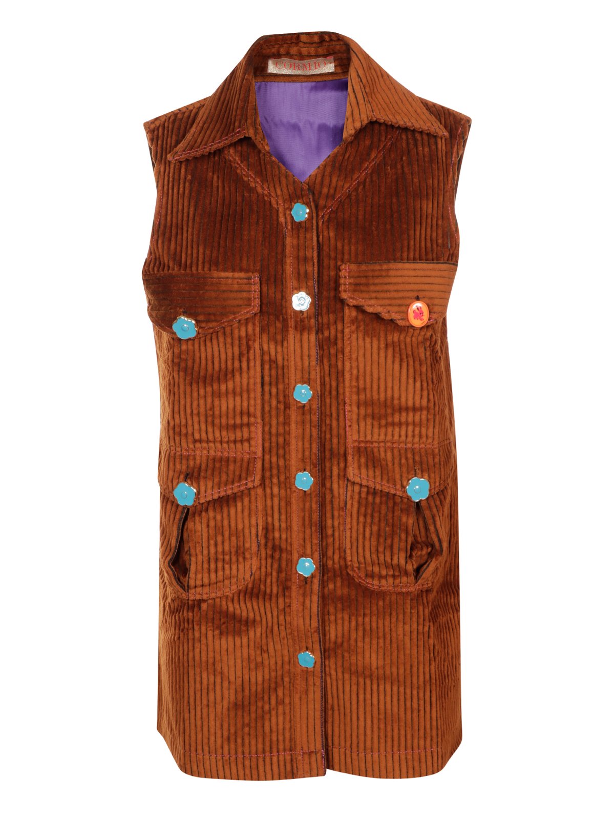 Cormio Corduroy Flower Button Shirt Dress