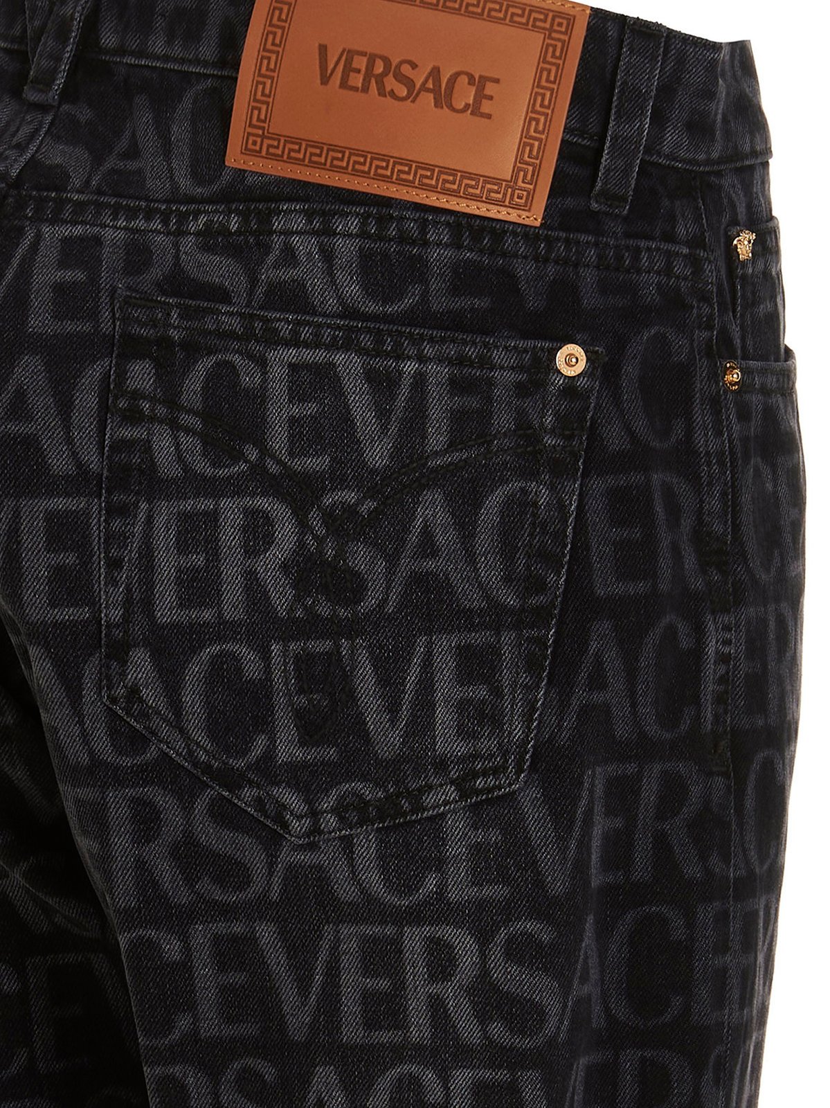 Versace Allover Logo Printed Straight Leg Jeans