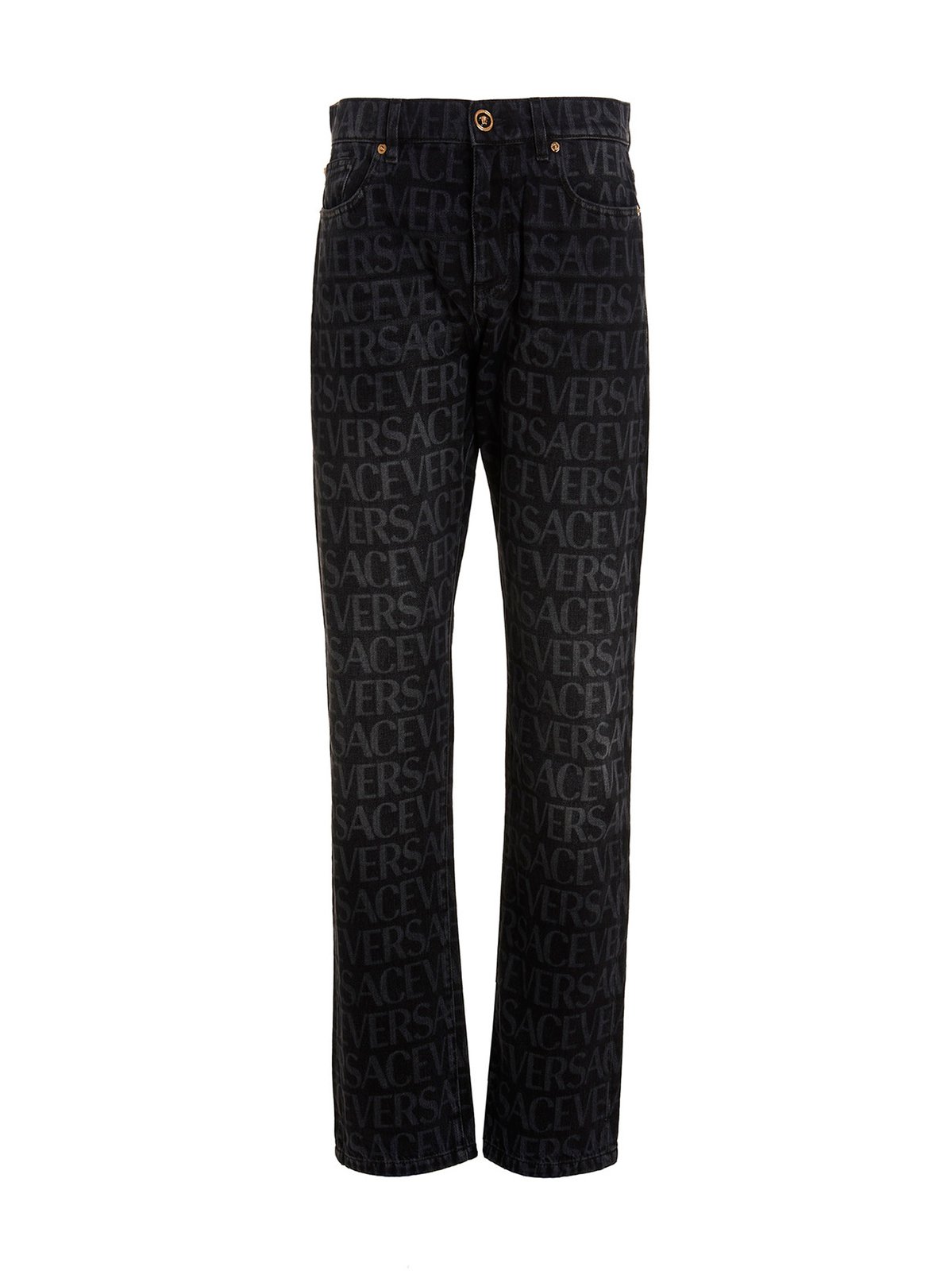 Versace Allover Logo Printed Straight Leg Jeans