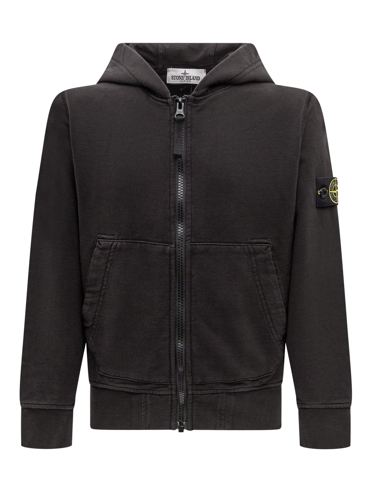 Stone Island Junior Zip-Up Logo Patch Hoodie