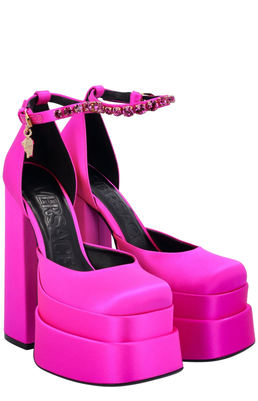 Versace Medusa Head Charm Satin Platform Pumps 3 Versace Medusa Head Charm Satin Platform Pumps