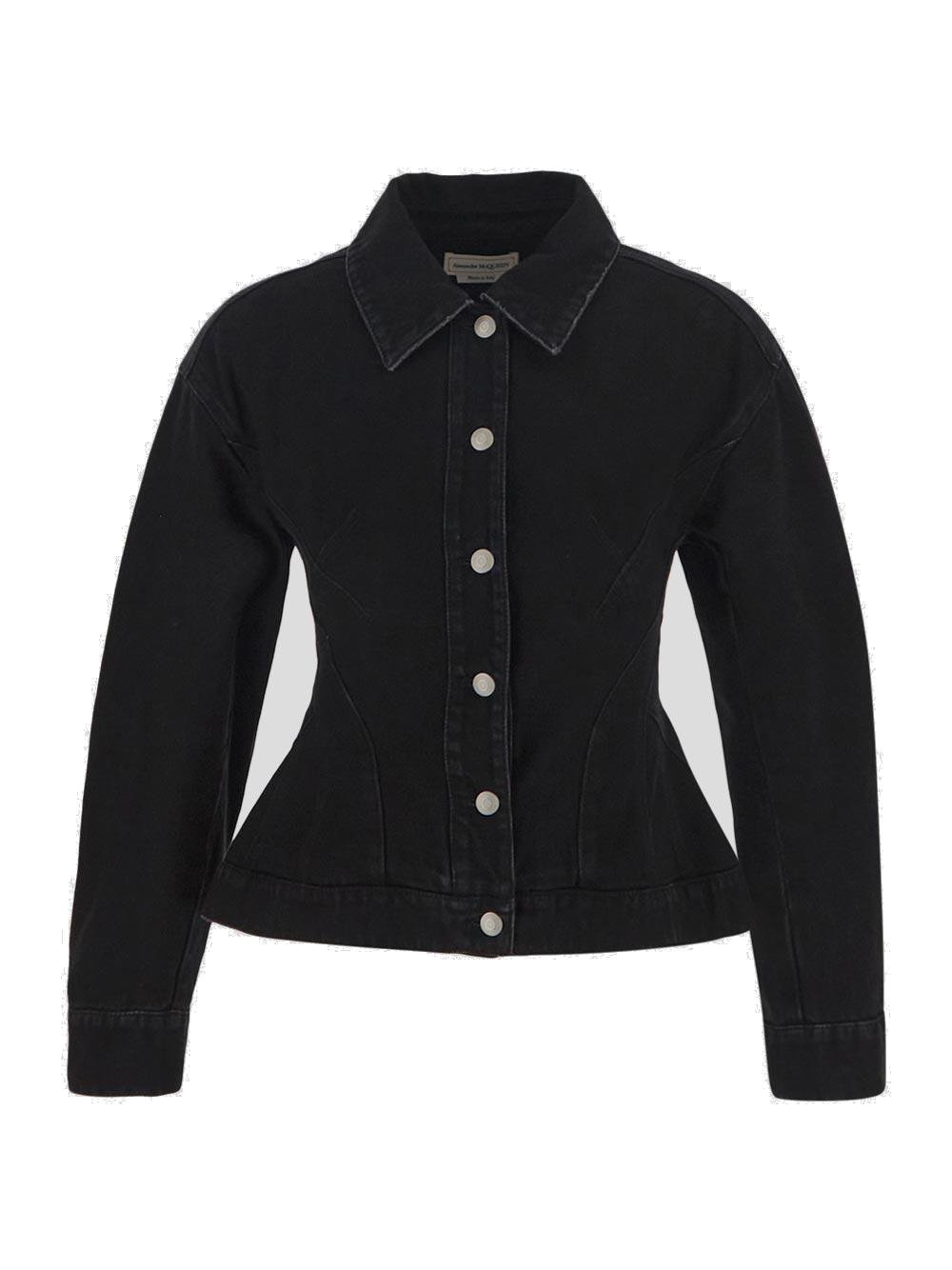 Alexander McQueen Button Up Peplum Denim Jacket
