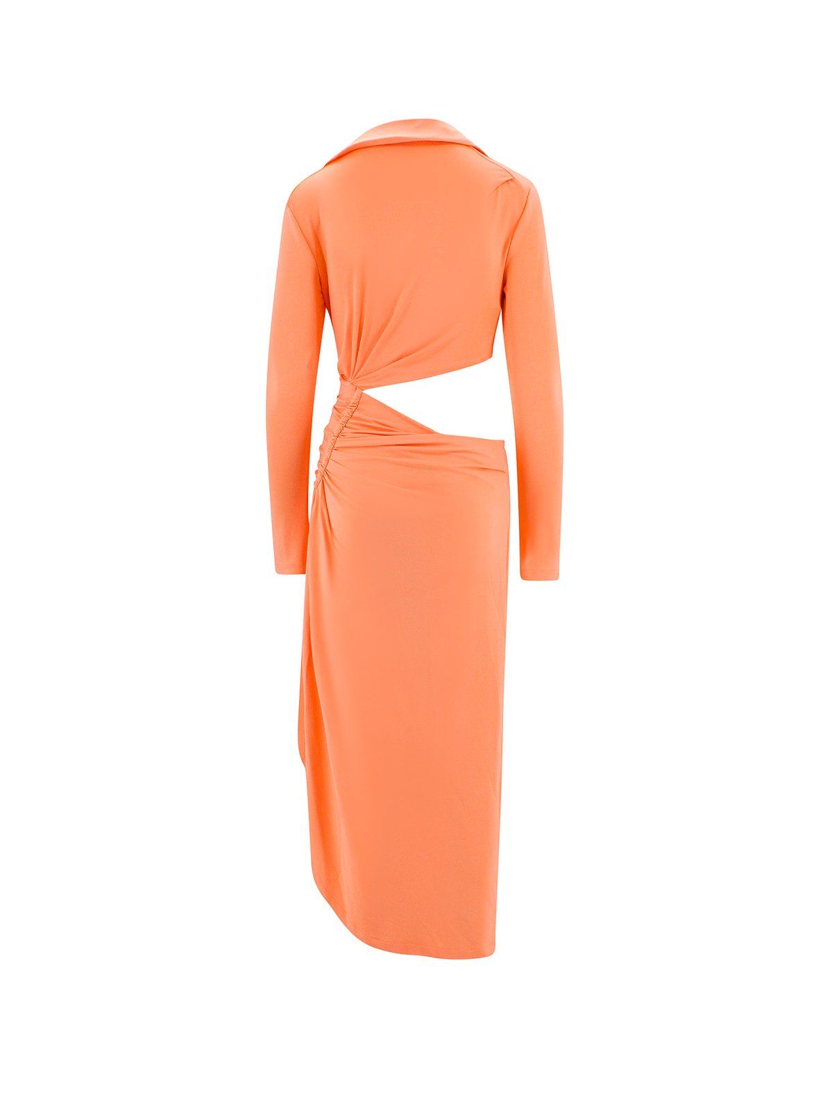 Off-White Ruched Long-Sleeved Dress