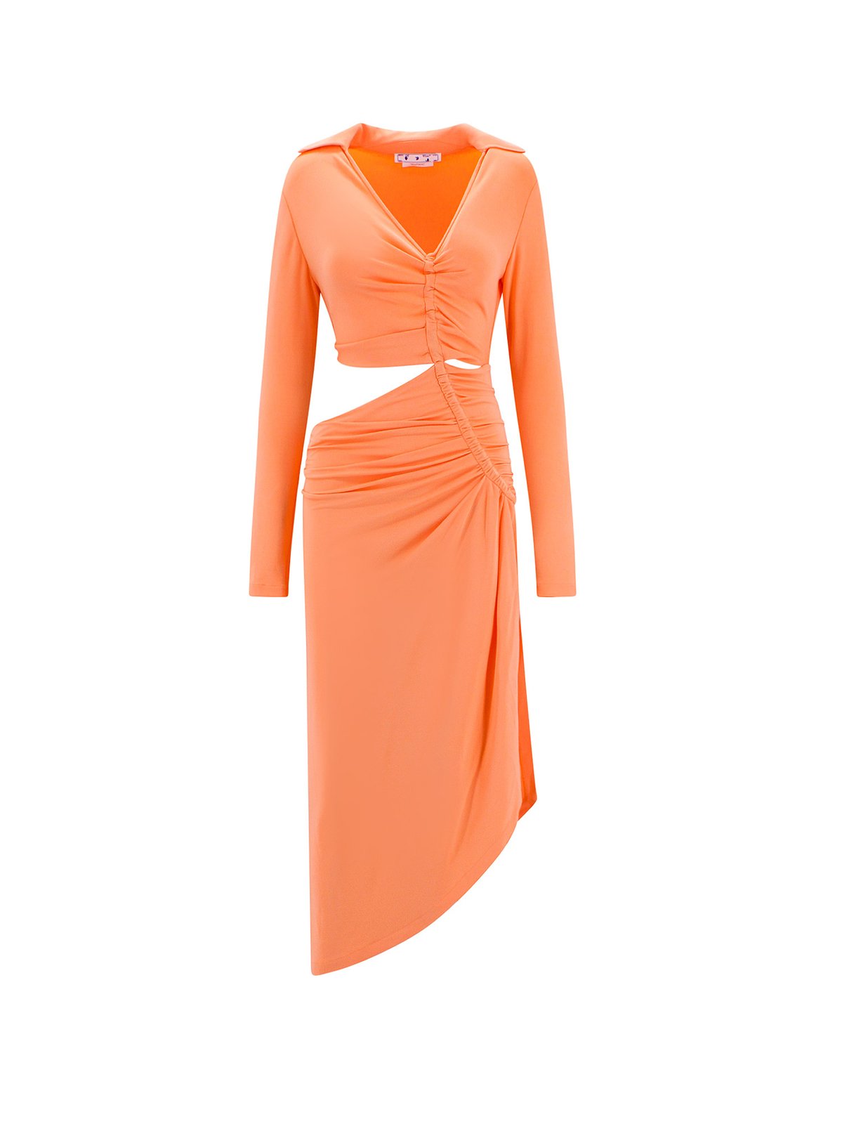 Off-White Ruched Long-Sleeved Dress