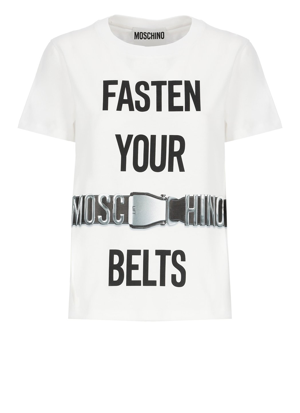 Moschino Fasten Your Belts Printed Crewneck T-Shirt