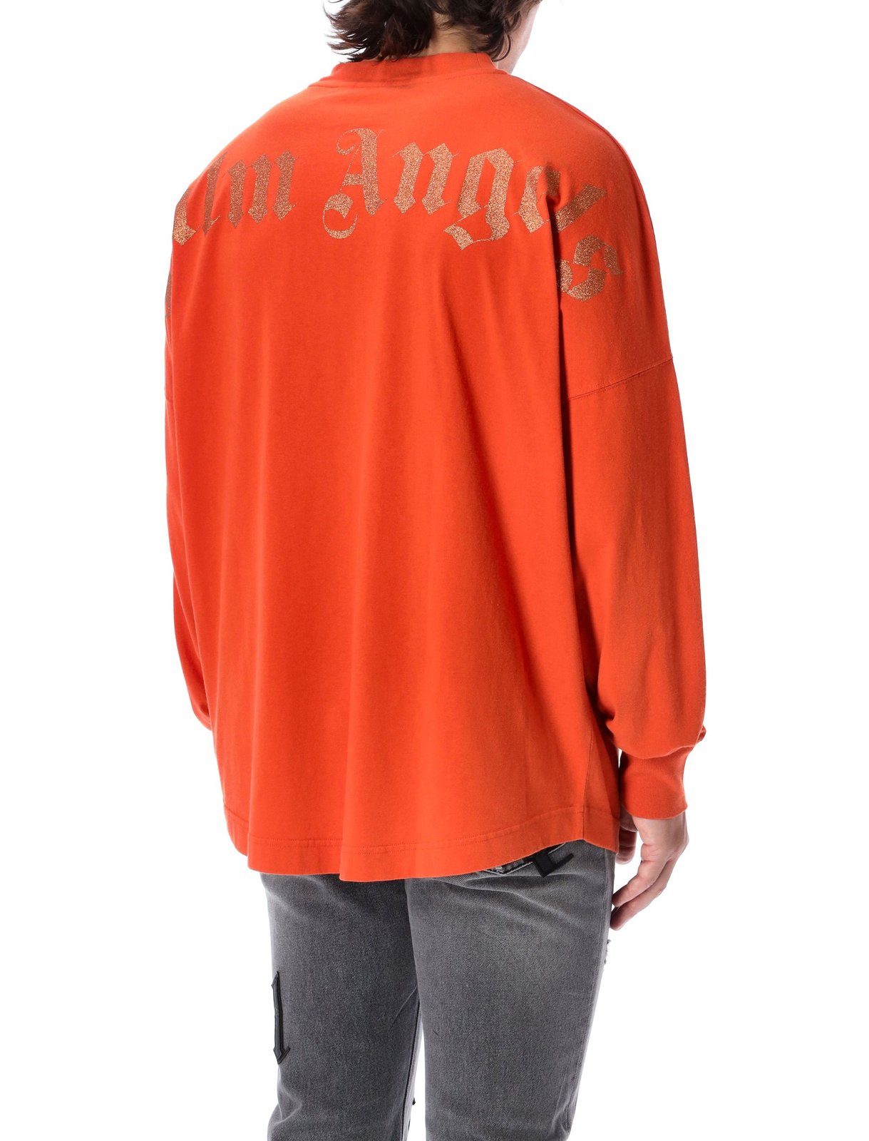 Palm Angels Glitter Logo Oversized Long-Sleeve T-Shirt