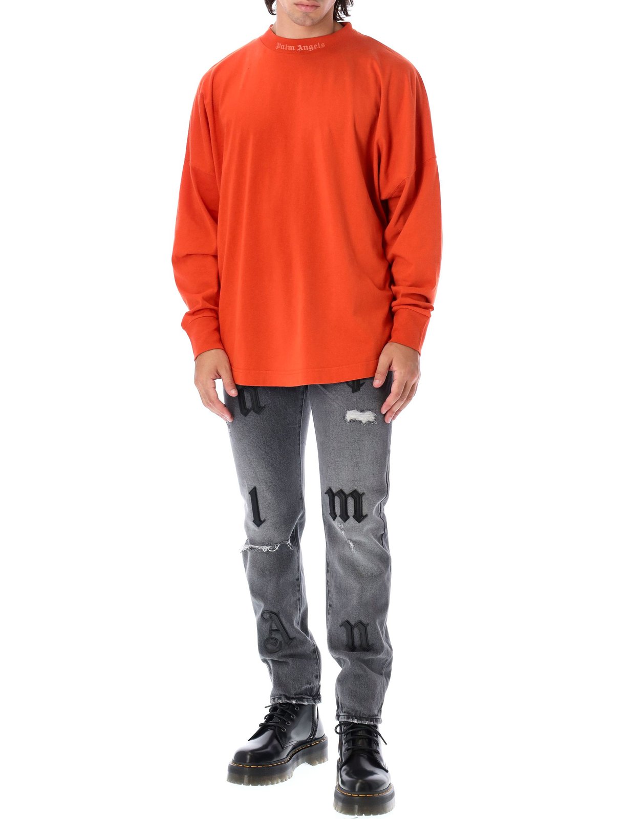 Palm Angels Glitter Logo Oversized Long-Sleeve T-Shirt
