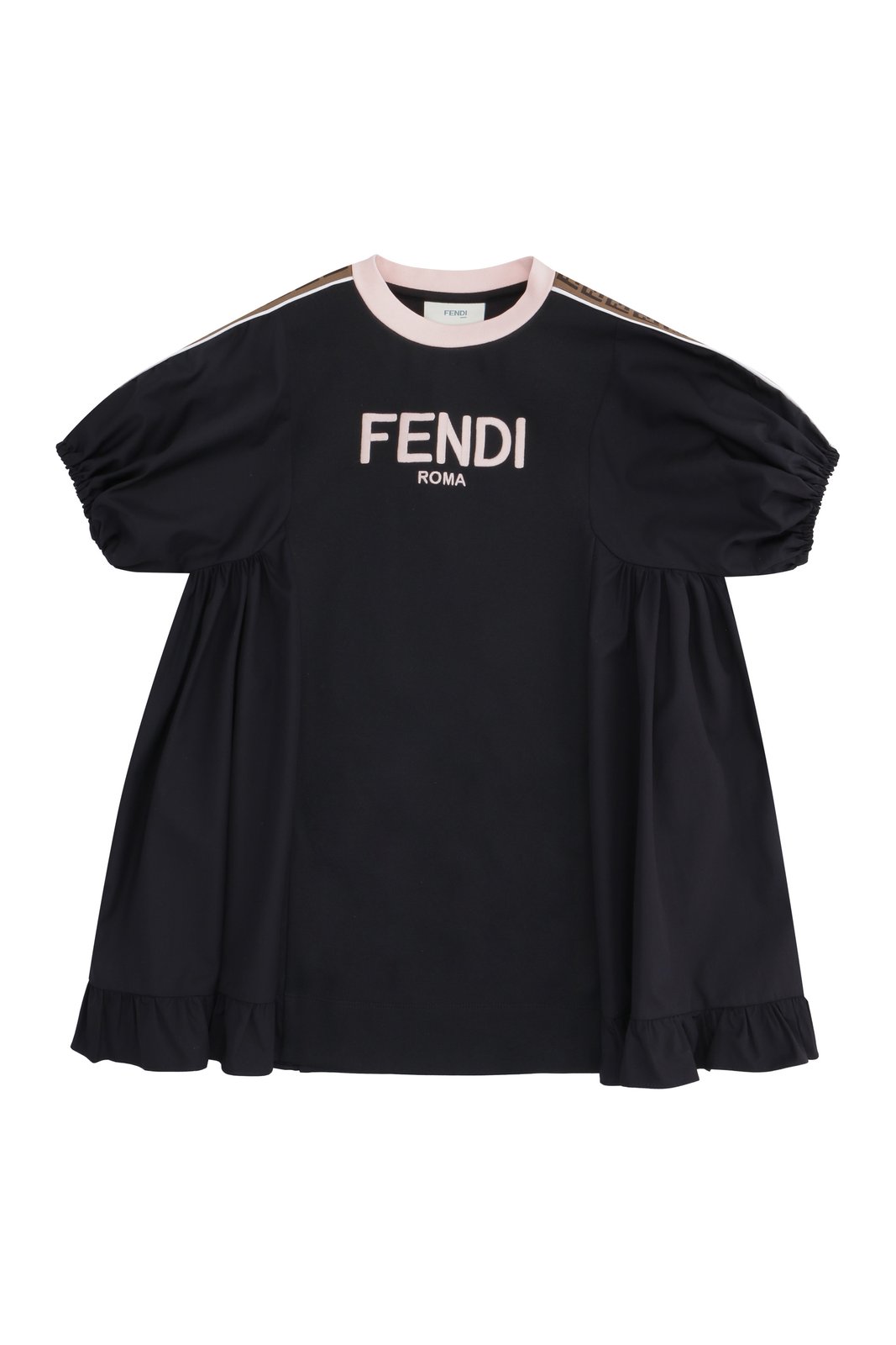 Fendi Kids Logo Printed Ruffled Hem Dress
