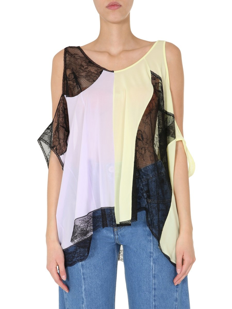 Maison Margiela Contrasting Panelled Draped Blouse