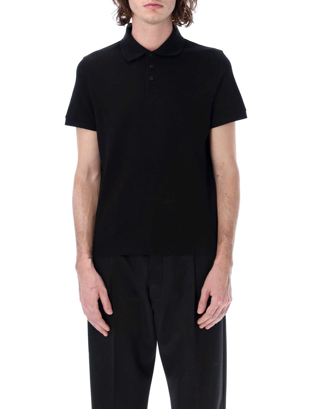 Saint Laurent Cassandre Logo Embroidered Polo Shirt