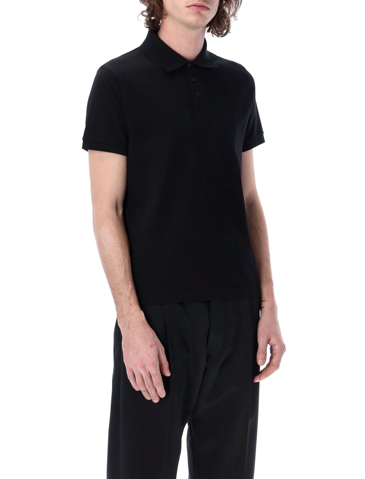 Saint Laurent Cassandre Logo Embroidered Polo Shirt