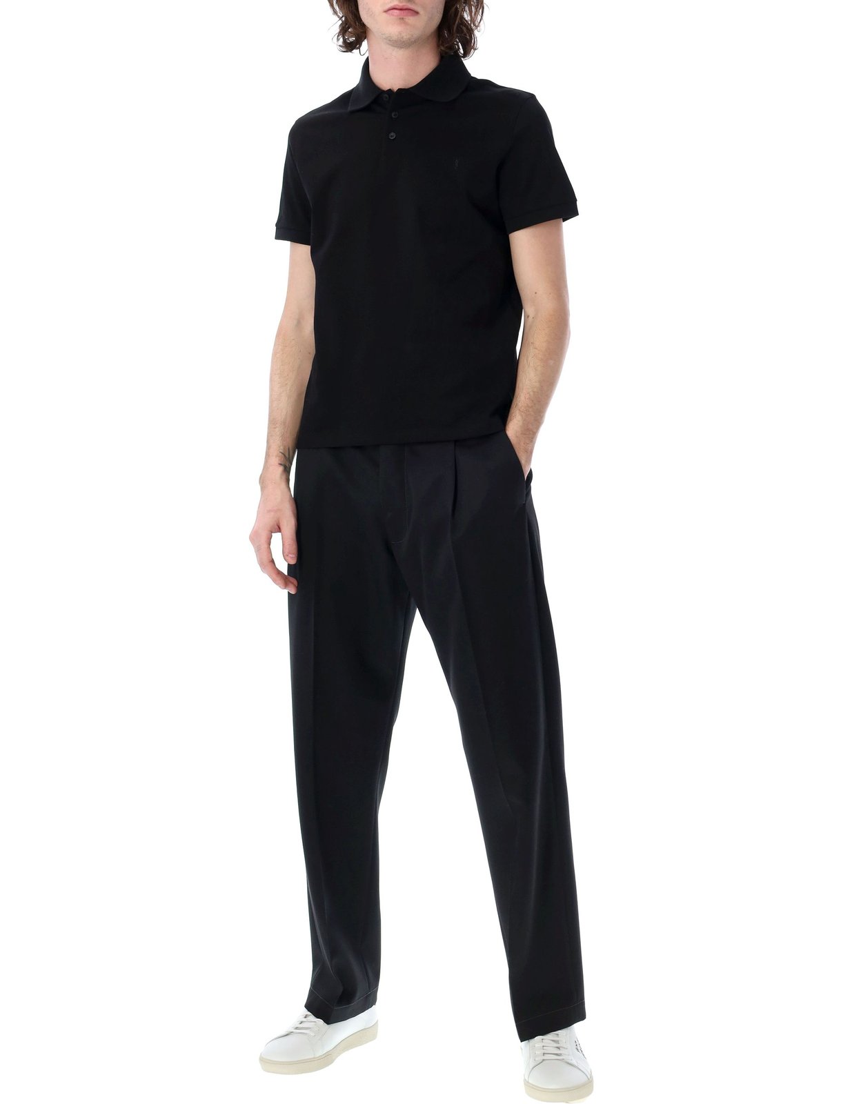 Saint Laurent Cassandre Logo Embroidered Polo Shirt
