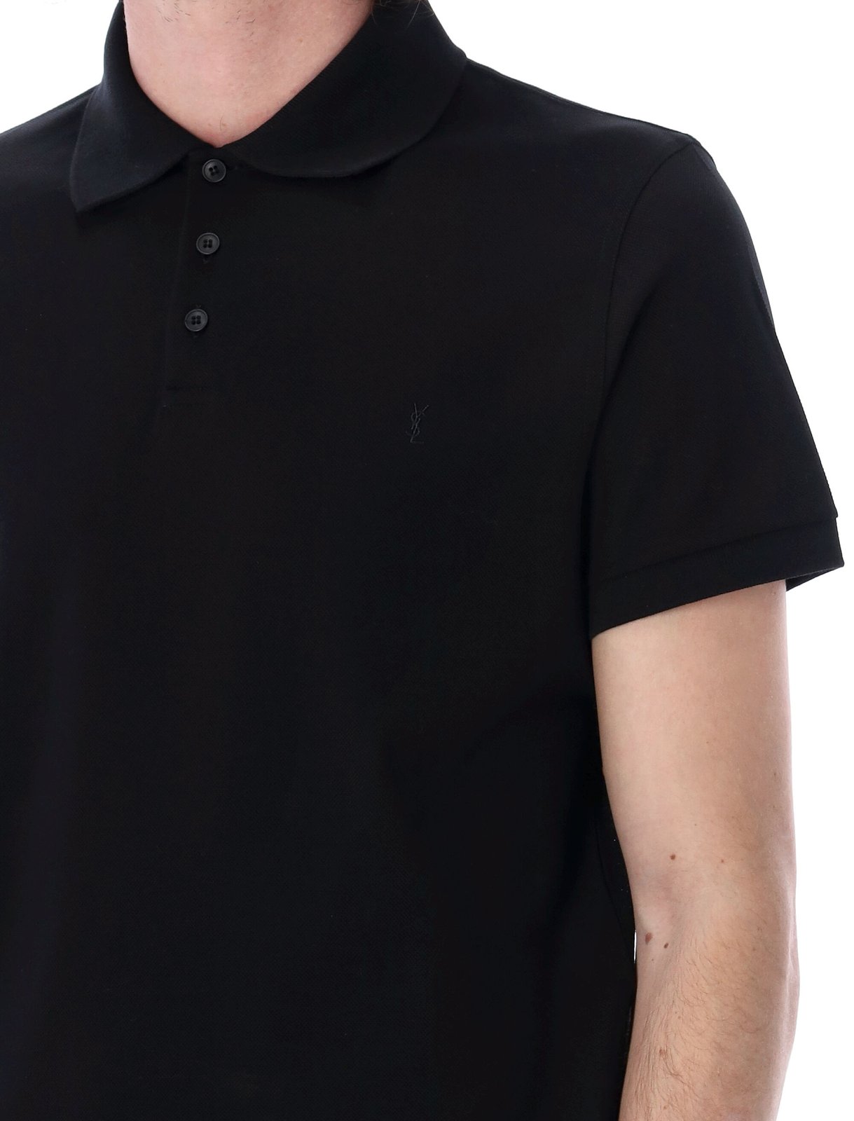 Saint Laurent Cassandre Logo Embroidered Polo Shirt