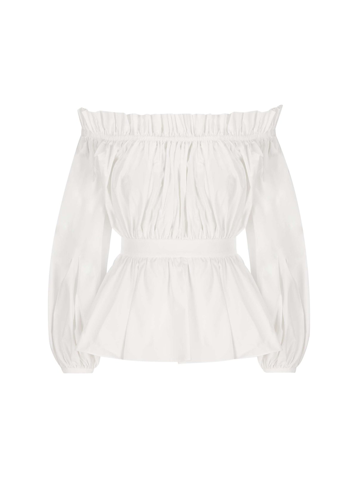 Alexander McQueen Off-Shoulder Ruched Poplin Blouse