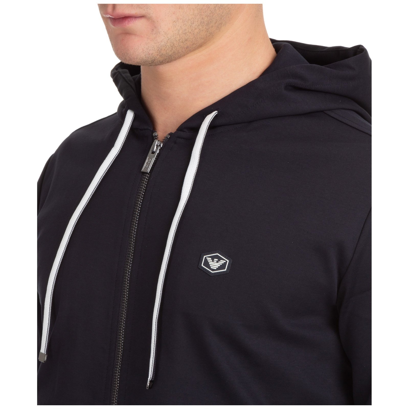 Emporio Armani Logo Patch Zipped Drawstring Hoodie