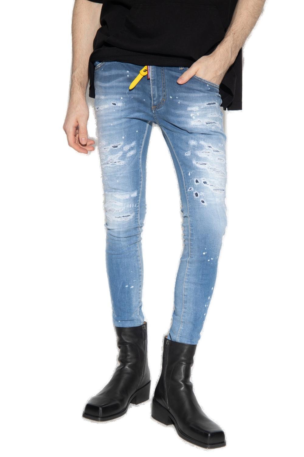 Dsquared2 Logo Patch Distressed Slim-Cut Jeans