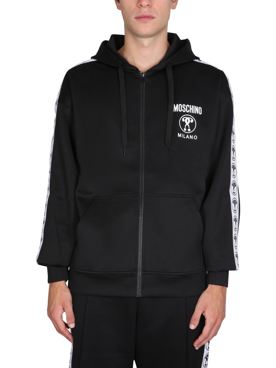 Moschino Logo Printed Drawstring Zipped Hoodie