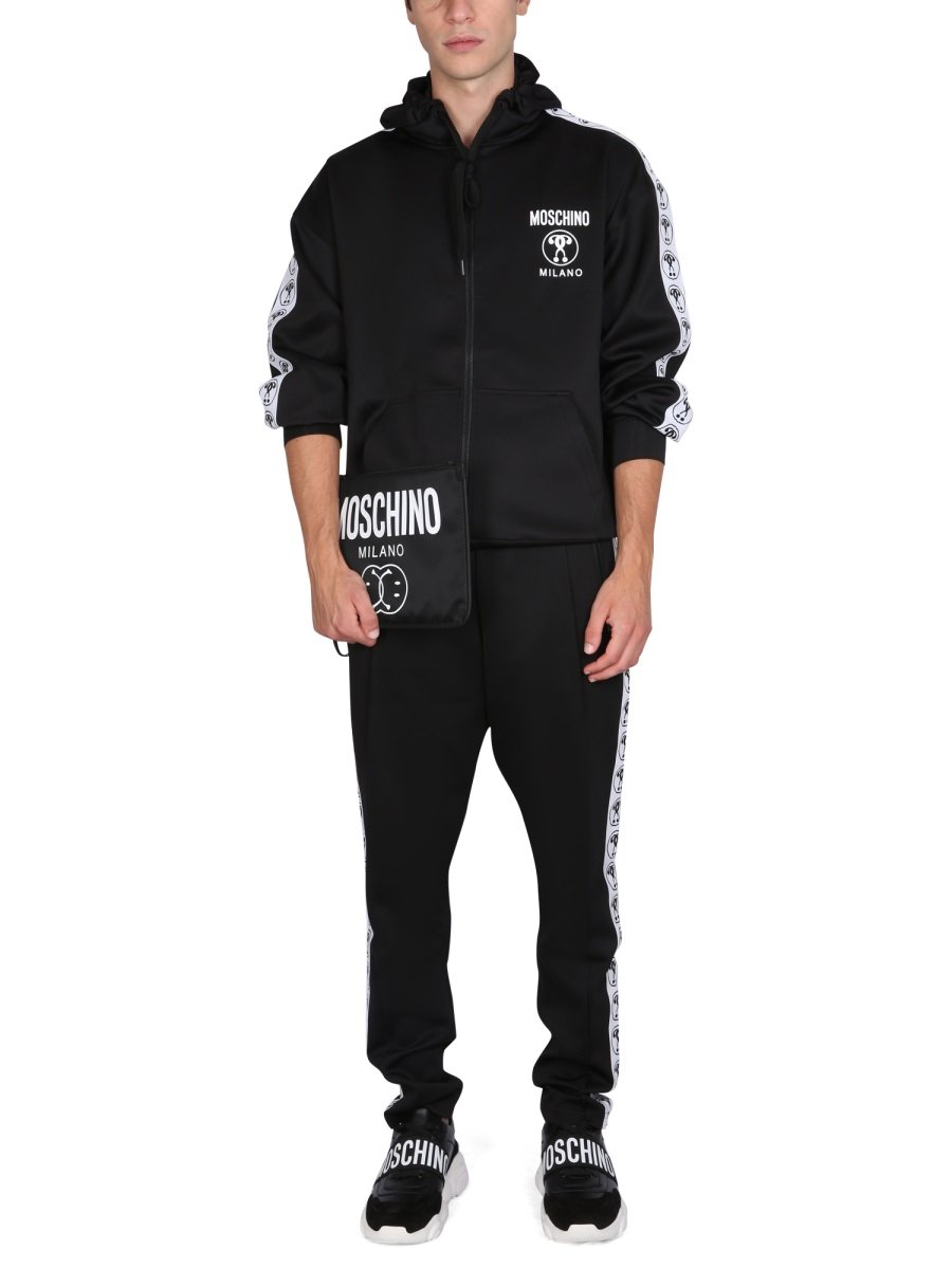 Moschino Logo Printed Drawstring Zipped Hoodie 4 Moschino Logo Printed Drawstring Zipped Hoodie