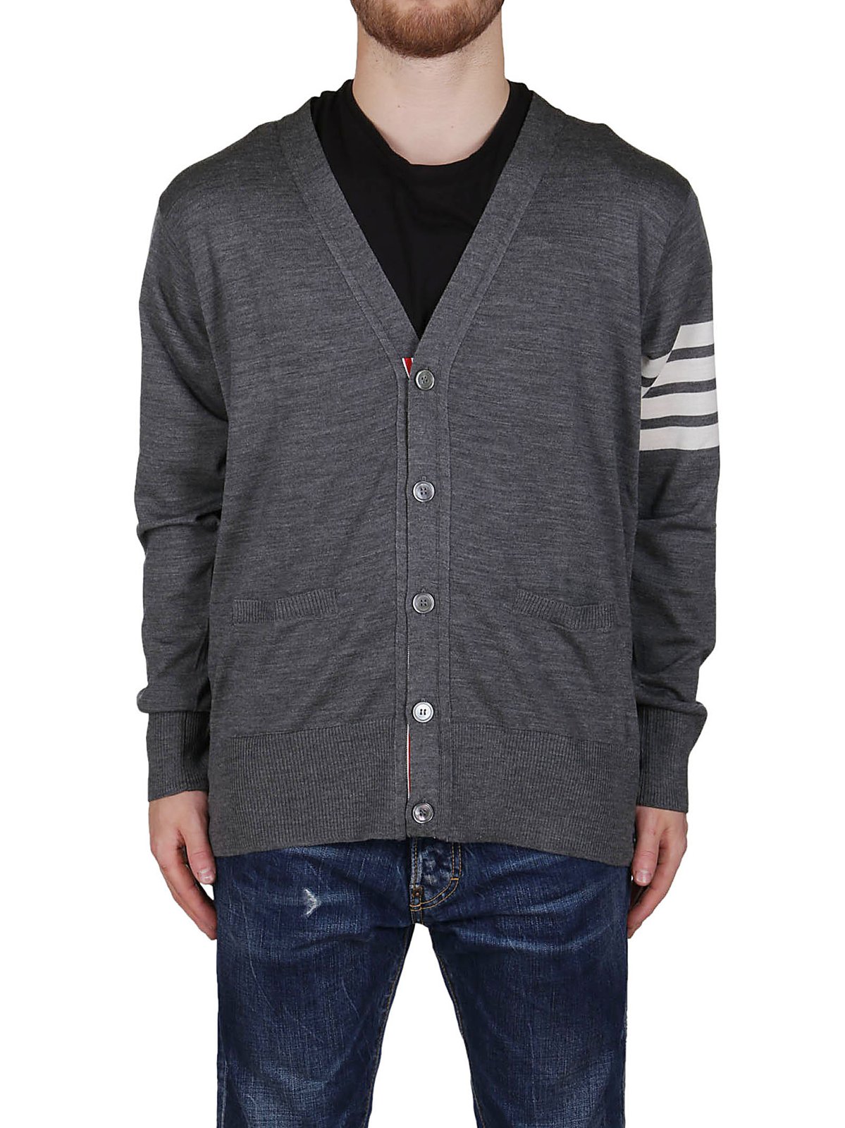 Thom Browne 4-Bar V-Neck Knitted Cardigan