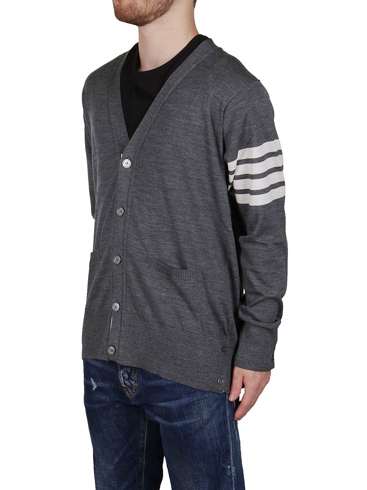 Thom Browne 4-Bar V-Neck Knitted Cardigan