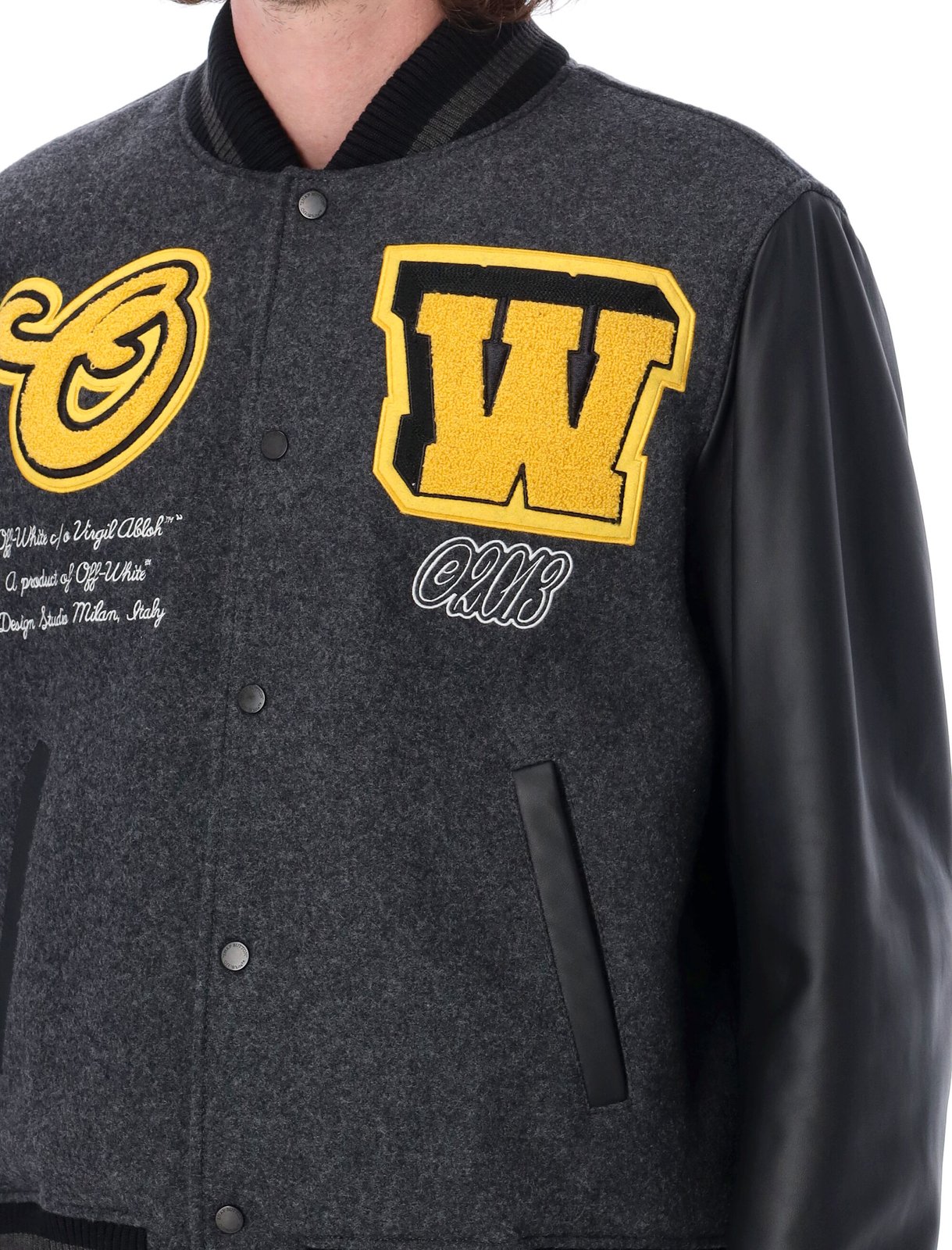 Gebroken wit Varsity Cat bomberjack met knopen
