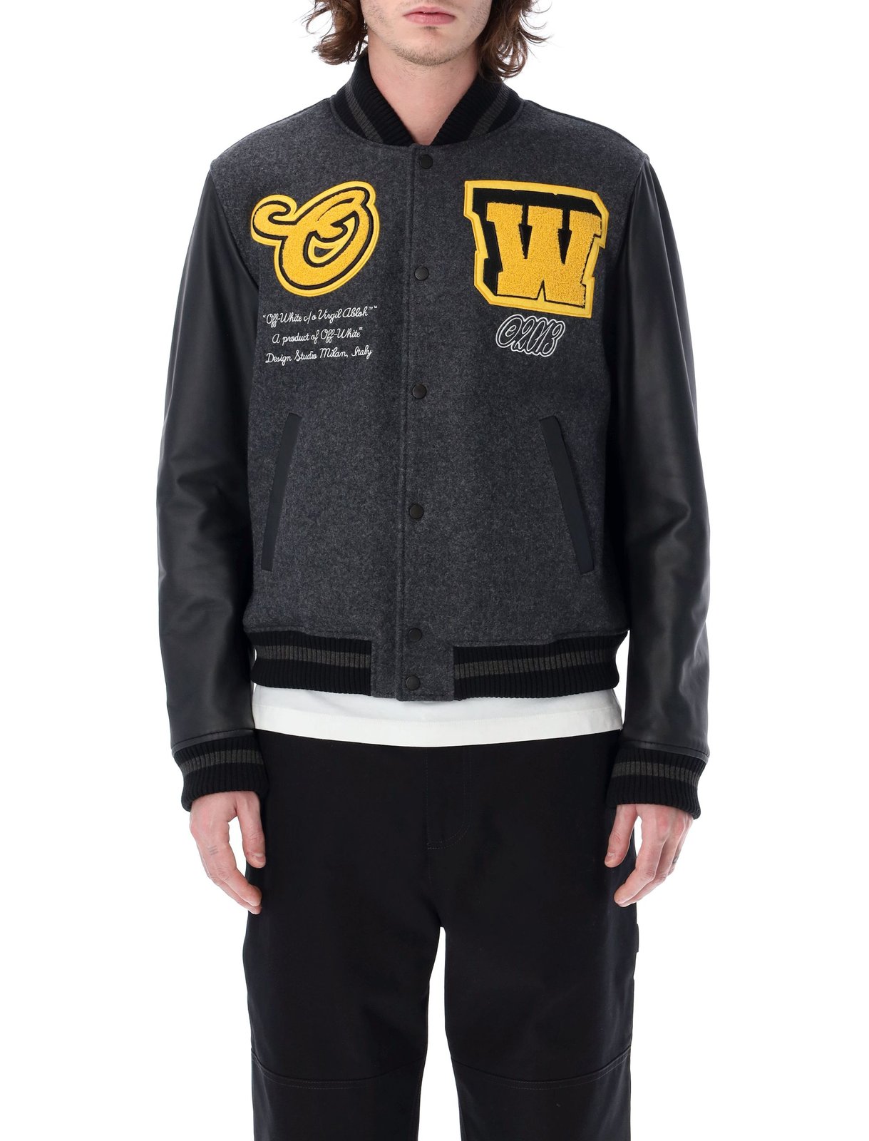 Gebroken wit Varsity Cat bomberjack met knopen