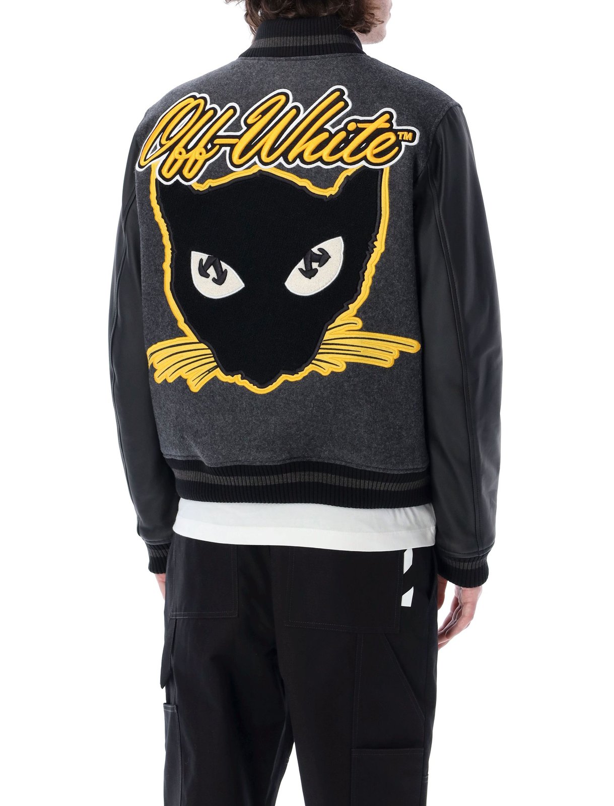 Gebroken wit Varsity Cat bomberjack met knopen