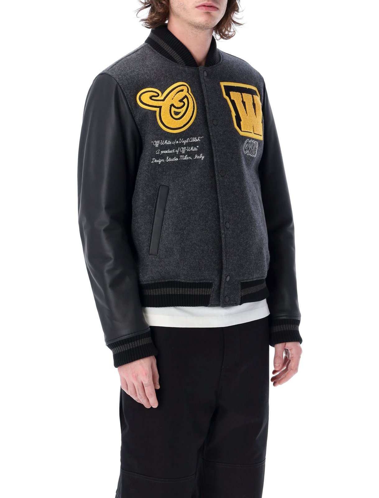 Gebroken wit Varsity Cat bomberjack met knopen