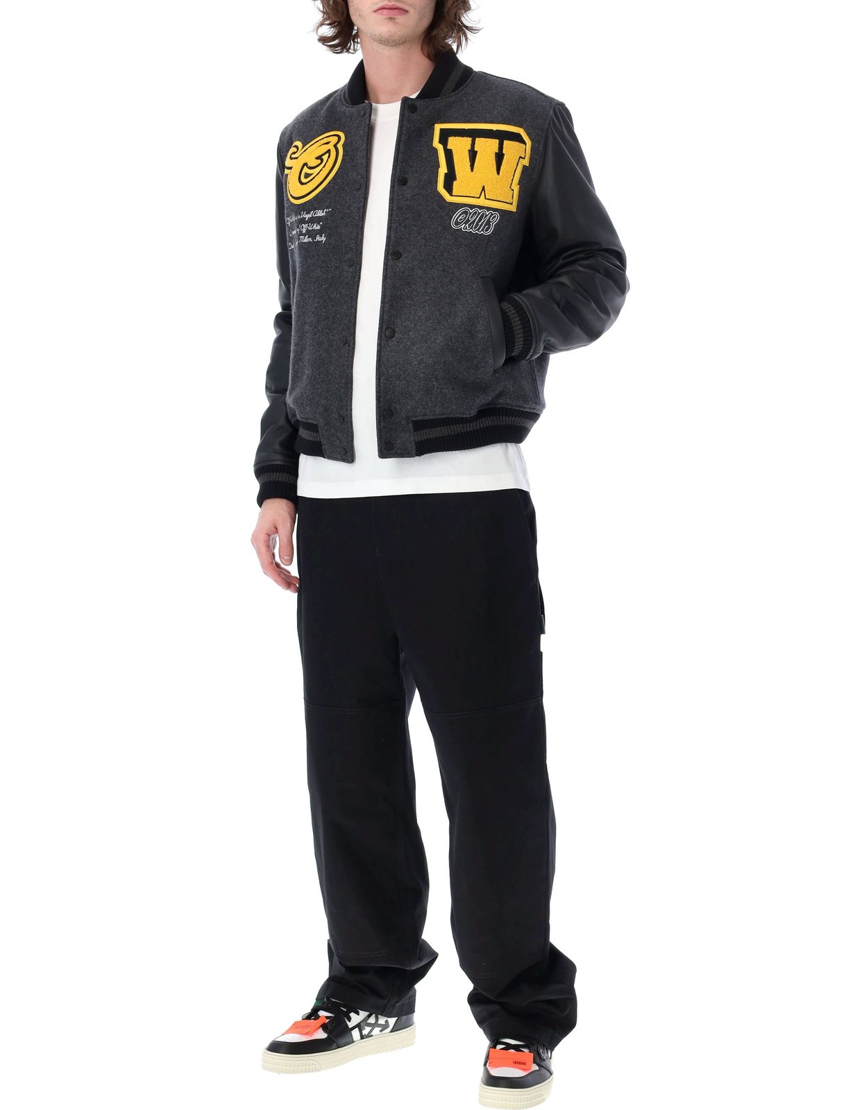 Gebroken wit Varsity Cat bomberjack met knopen