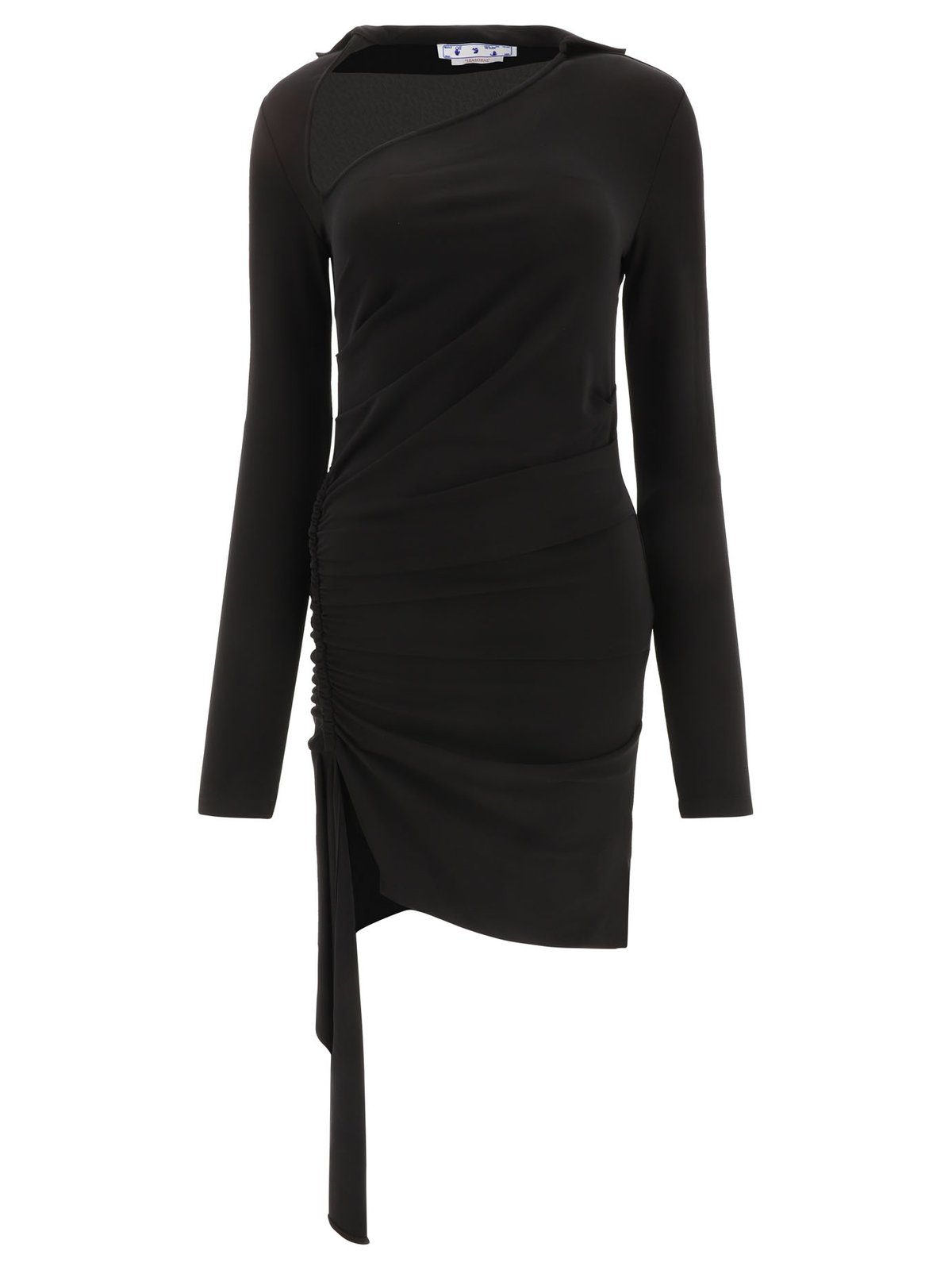 Off-White Asymmetric Ruched Long-Sleeved Mini Dress